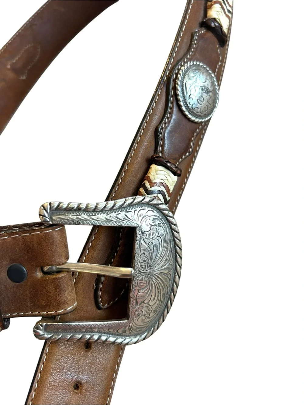 Tony Lama Men's Brown Sierra Madre Belt 34 Style 7269L Silver Buckle Concho